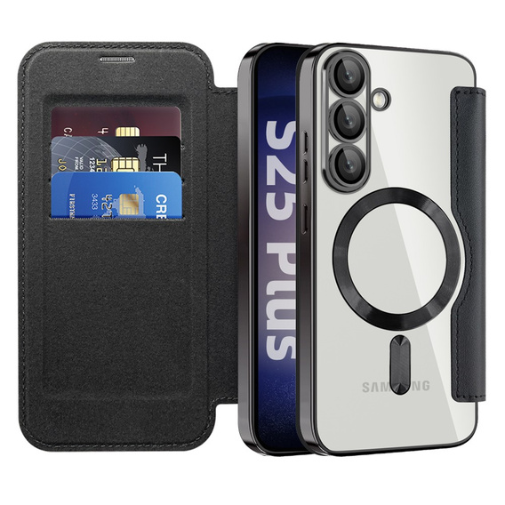 Klapkové puzdro pre Samsung Galaxy S25, RFID Rhombus Wallet MagSafe CamShield, čierne