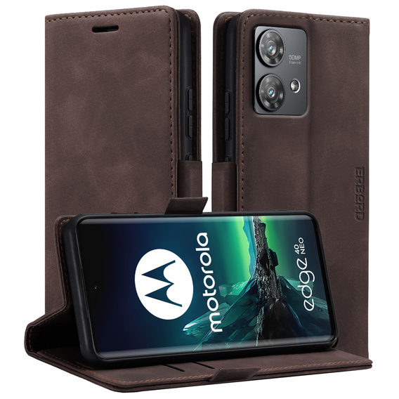 Puzdro pre Motorola Edge 40 Neo, ERBORD Vintage, peňaženka s chlopňou, káva