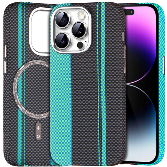 Puzdro pre iPhone 14 Pro, Carbon Fiber MagSafe, čierna / modrá