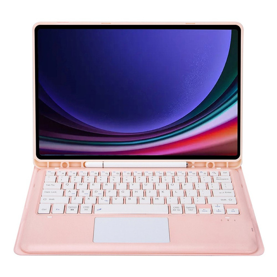 Puzdro + klávesnica Samsung Galaxy Tab S9+, Leather Pen Slot TouchPad, ružové rose gold