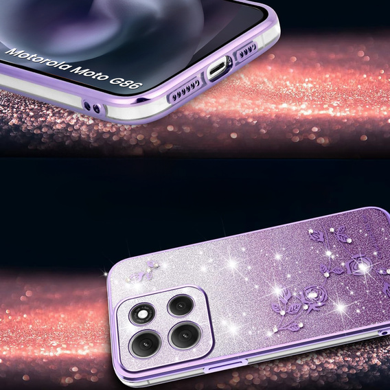 Puzdro pre Motorola Moto G86 5G, Glitter Flower, fialové