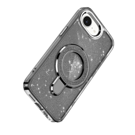 Puzdro iPhone 16e, Glittery Magnetic Kickstand, čierne