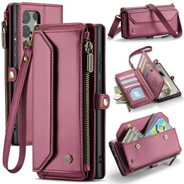 Puzdro CASEME pre Samsung Galaxy S25 Ultra, RFID Leather Wallet, s popruhom cez rameno, červené