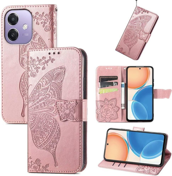 Klapkové puzdro pre Oppo A40 / Oppo A40m, Butterfly, ružové rose gold
