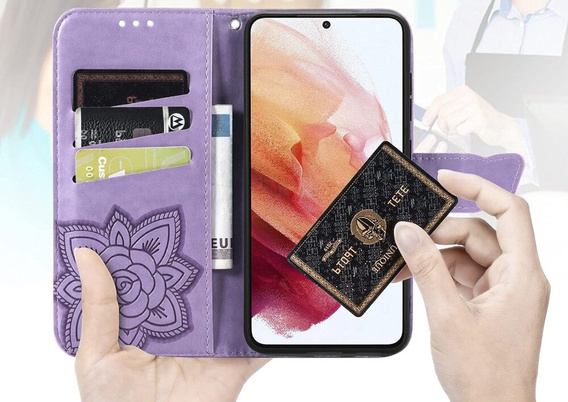 Klapkové puzdro pre Motorola Moto E14, Butterfly, fialové