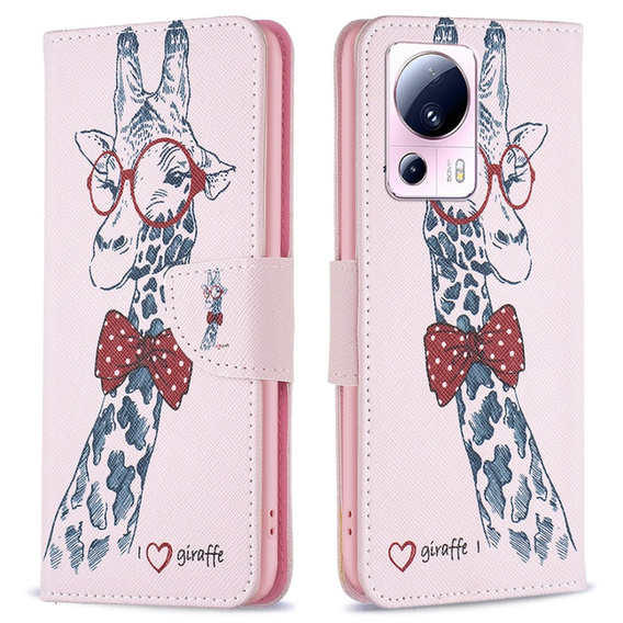 Klapkové puzdro pre Xiaomi 13 Lite, Wallet, giraffe, ružové