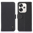 KHAZNEH RFID puzdro pre Xiaomi Poco F6, Litchi Texture, čierne