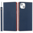 Klapkové puzdro pre iPhone 14 Plus, Litchi Skin Grain, tmavomodré