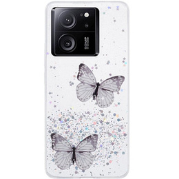 Puzdro pre Xiaomi 13T / 13T Pro / Redmi K60 Ultra, Glitter Butterfly, biele