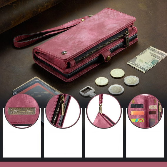 CASEME puzdro pre Samsung Galaxy A56 5G, Retro Leather Wallet, s remienkom, červené