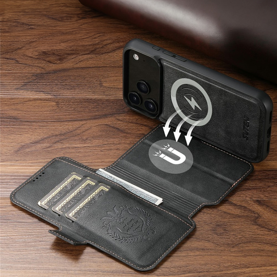 Flipové puzdro 2 v 1 pre iPhone 17 Pro Max, SUTENI, pre MagSafe, čierne