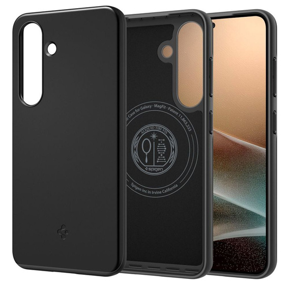 Puzdro Spigen pre Samsung Galaxy S25, Thin Fit Mag, čierne + tvrdené sklo 9H