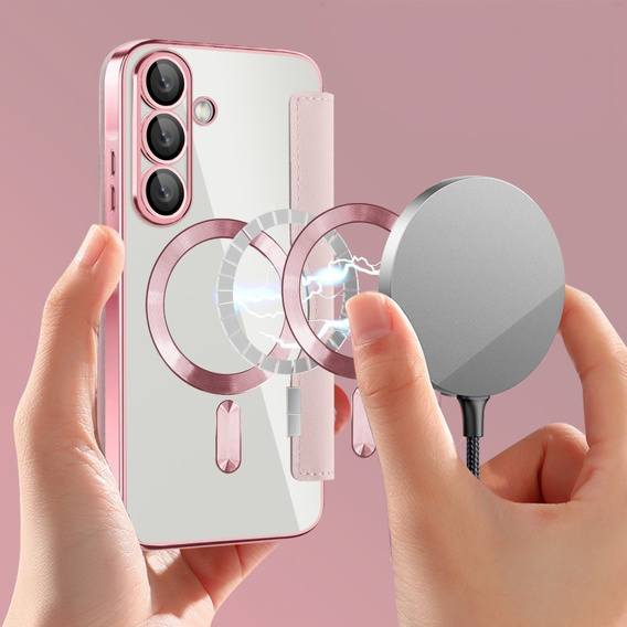 Puzdro s chlopňou pre Samsung Galaxy A17 5G, RFID peňaženka, pre MagSafe, transparentné / ružové