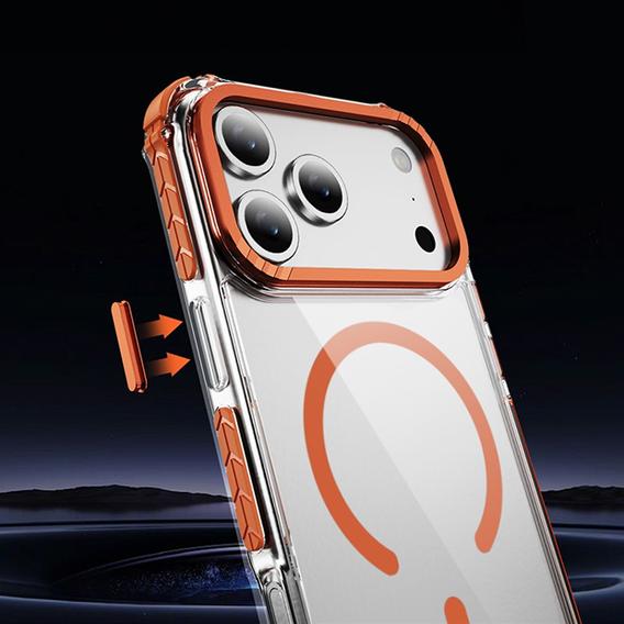 Obrnené puzdro MagSafe číre s oranžovými stranami pre iPhone 17 Pro