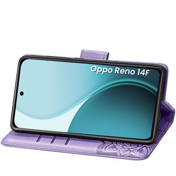 Klapkové puzdro pre Oppo Reno 14F, peňaženka, Butterfly, fialové