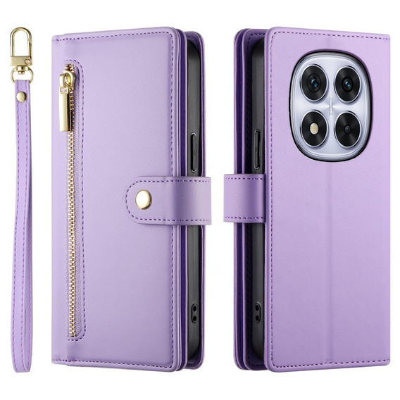 Klapkové puzdro pre Xiaomi Redmi Note 14 Pro 5G / Poco X7 5G, Wallet Zipper Pocket, fialové