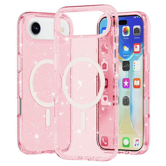 Puzdro pre iPhone Air, pre MagSafe, trblietavé, priesvitné ružové