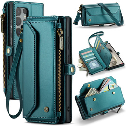 Puzdro CASEME pre Samsung Galaxy S25 Ultra, RFID Leather Wallet, s popruhom cez rameno, zelený