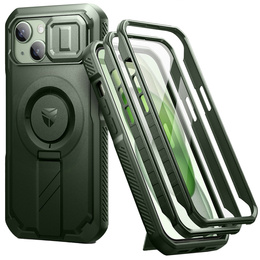 Obrnené puzdro pre iPhone 15, Dexnor CamProtect MagSafe, zelený (dva rámčeky)