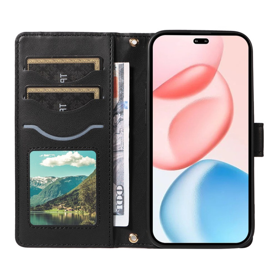 Puzdro s chlopňou pre Honor 400 Pro 5G, Crossbody Leather Wallet, čierne
