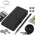 Klapkové puzdro pre Samsung Galaxy S24, Wallet Zipper Pocket RFID, s popruhom cez rameno, čierne