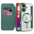 Klapkové puzdro pre iPhone 16, RFID Wallet MagSafe CamShield, zelený