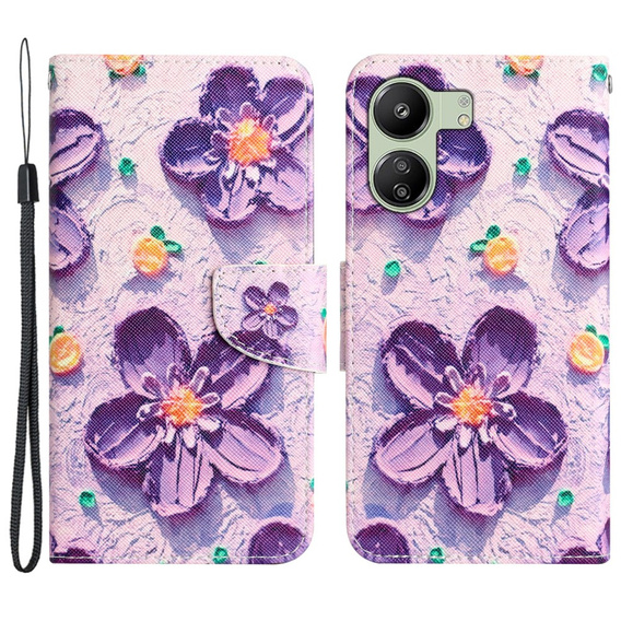 Klapkové puzdro pre Xiaomi Redmi 13C / Poco C65, Wallet, Painted Flowers, fialový
