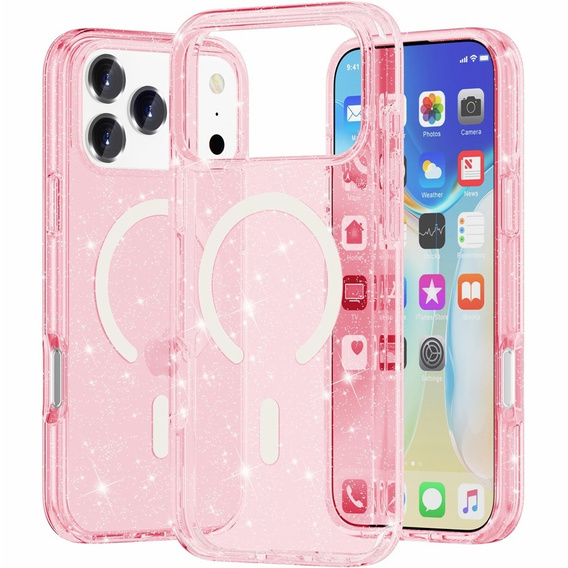 Puzdro pre iPhone 17 Pro, pre MagSafe, trblietavé, transparentné ružové