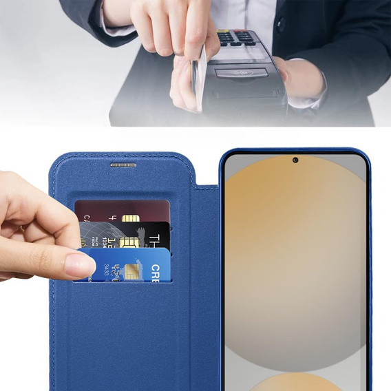 Klapkové puzdro pre Samsung Galaxy S25 FE, RFID Wallet MagSafe CamShield, tmavomodré
