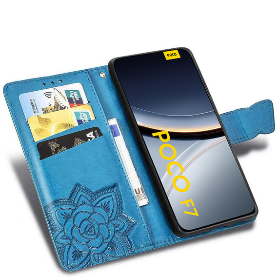 Klapkové puzdro pre Xiaomi Poco F7, Butterfly, modré