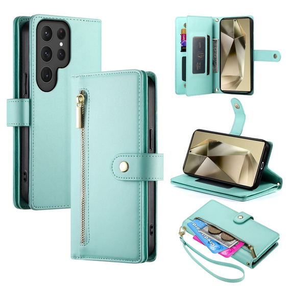 Klapkové puzdro pre Samsung Galaxy S25 Ultra, Wallet Zipper Pocket, zelený