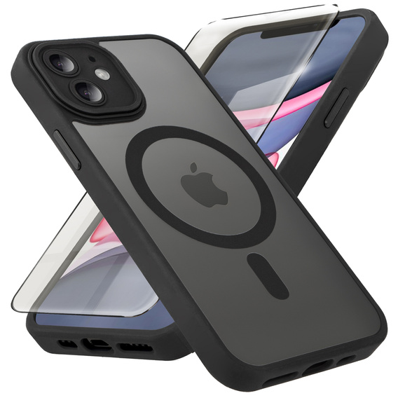 Puzdro pre iPhone 11, pre MagSafe, ERBORD Matt Case, čierny + sklo na displej