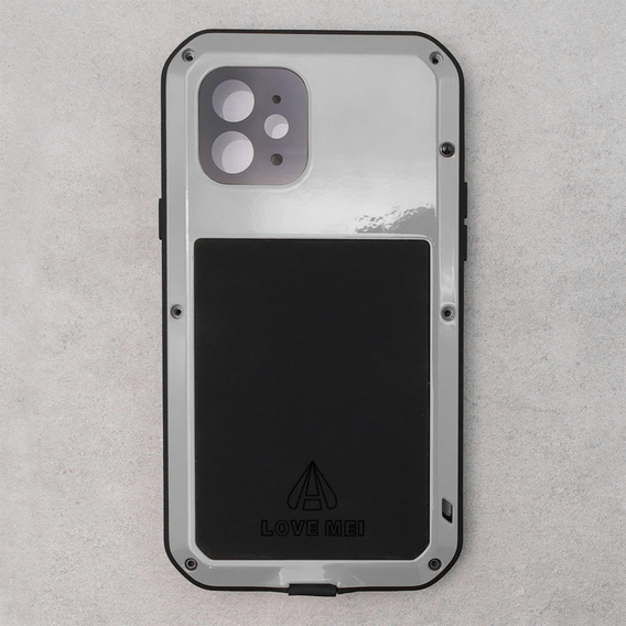 Love Mei Obal na mobil pre iPhone 14 Pro Max, armored with glass, strieborné