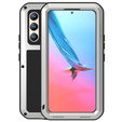Love Mei Obal na mobil pre Samsung Galaxy S22, armored with glass, strieborné