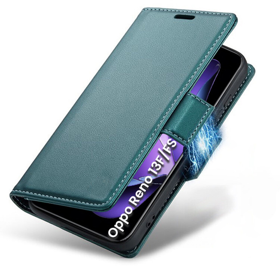 Puzdro pre Oppo Reno 13F / Oppo Reno 13FS, ERBORD Glossy Litchi, flipová peňaženka, zelený