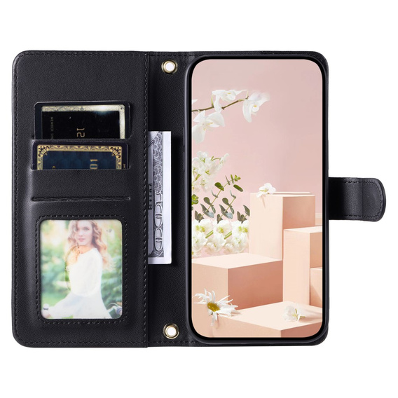 Puzdro s chlopňou pre Samsung Galaxy S25, Rhombus Crossbody Leather, čierne