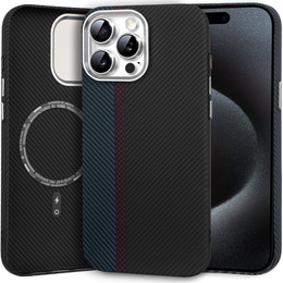 Puzdro pre iPhone 15 Pro Max, Carbon Fiber MagSafe, čierna / modrá