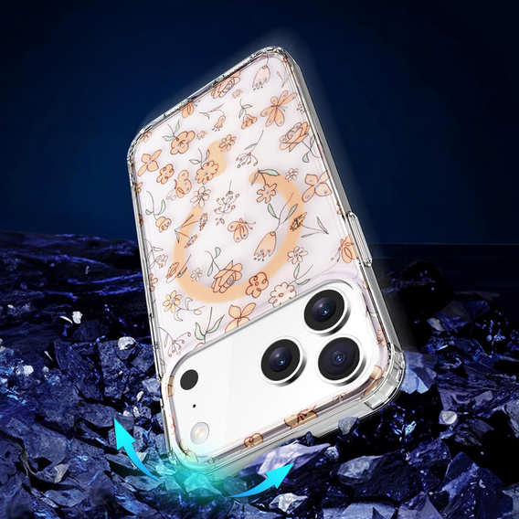 Magnetické puzdro s kvetinovým laserovým vzorom pre iPhone 17 Pro Max