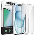 2x tvrdené sklo pre iPhone 15 Plus, ERBORD 9H Hard Glass na displeji