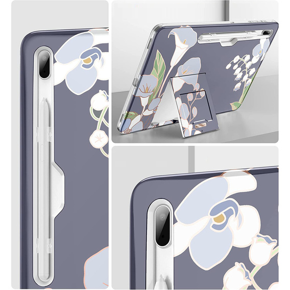 Obal na mobil pre Samsung Galaxy Tab S7 FE, Suritch Full Body Flowers, sivé