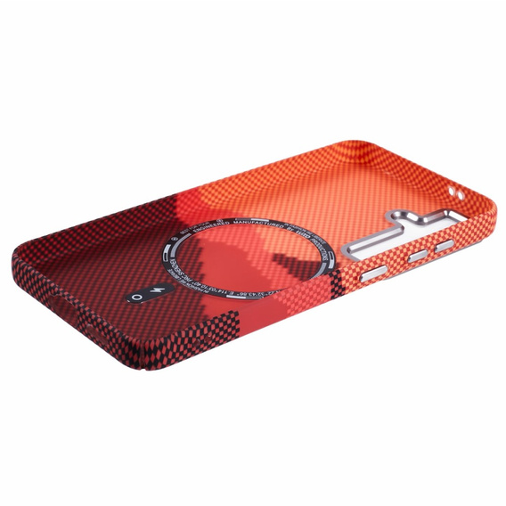 Puzdro pre Samsung Galaxy S25, Carbon Fiber MagSafe, oranžové