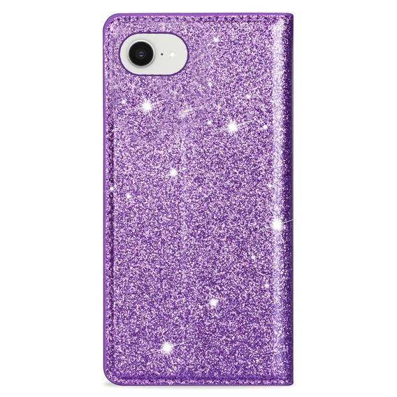 Flipové puzdro na iPhone 16E, Card Slot Glittery, fialové