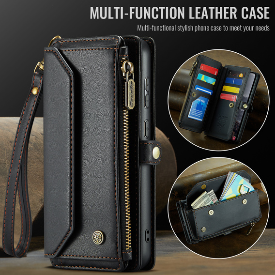 Puzdro CASEME pre Samsung Galaxy S25 FE, RFID Leather Wallet, s popruhom cez rameno, čierne
