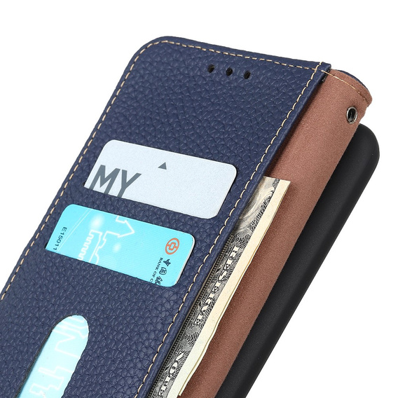 KHAZNEH RFID puzdro pre Xiaomi Poco F6, Litchi Texture, modré