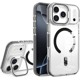 Puzdro pre iPhone 17 Pro Max, pre MagSafe, so stojanom, priehľadné s čiernymi vložkami