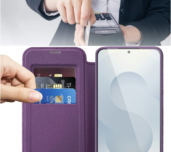 Klapkové puzdro pre Samsung Galaxy S25 Edge, RFID Wallet MagSafe CamShield, fialové