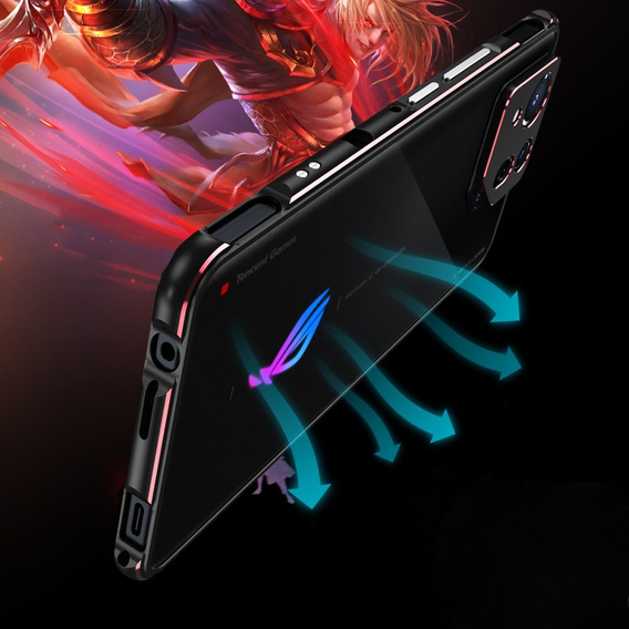 Puzdro pre ASUS ROG Phone 8 Pro, Armor Bumper, s krytom objektívu, čierna / červená