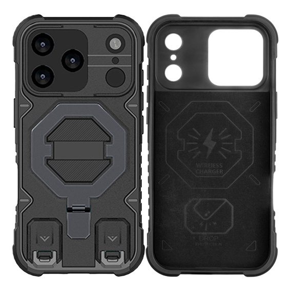 Puzdro pre iPhone 17 Pro, pre MagSafe, pancierované so stojanom, čierne