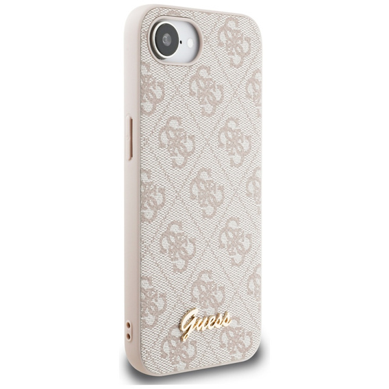 GUESS Obal na mobil pre iPhone 16E, 4G Metal Gold Logo, ružové