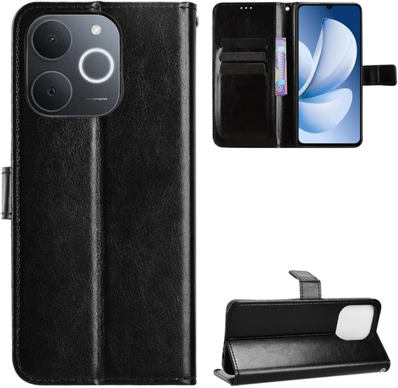 Klapkové puzdro pre Realme Note 70T 4G, Crazy Horse Wallet, čierne
